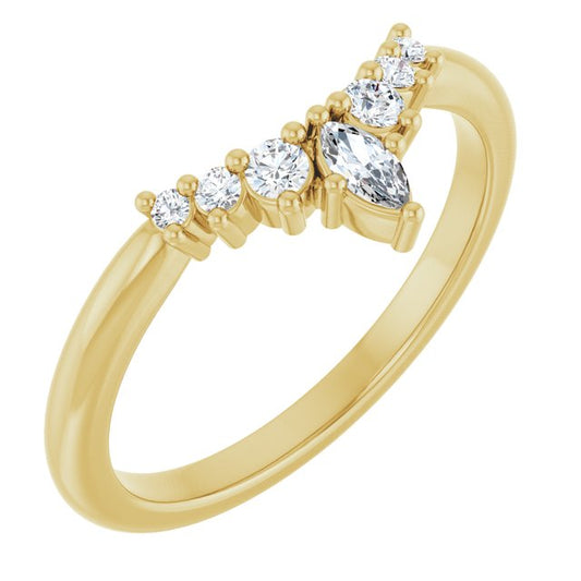 14K Yellow Gold Marquise 4 X 2 Mm Polished 1/6 Ctw Natural Diamond Contour Band, Size 7