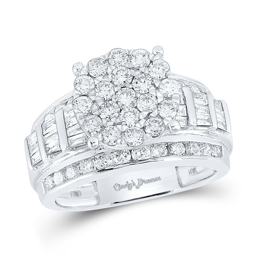 10K White Gold Round Diamond Cluster Bridal Wedding Engagement Ring 2 Cttw Size 9, Womens Size: 5-10
