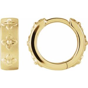 14K Yellow Gold 13.2 Mm Fancy Hoop Earrings, Thickness: 4 Mm
