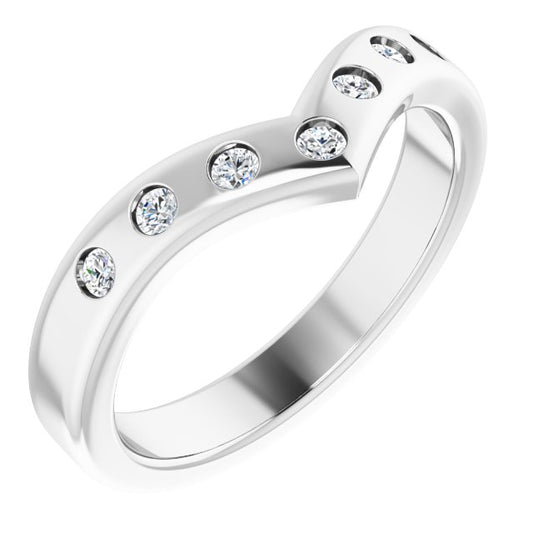 14K White Gold Round 2 Mm Polished 1/5 Ctw Lab Grown Diamond Contour Band, Size 7