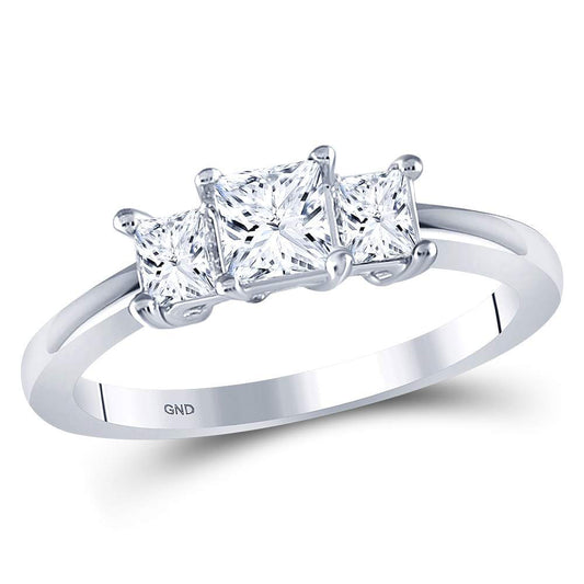 14K White Gold Princess Diamond 3-stone Bridal Wedding Engagement Ring 1 Cttw, Womens Size: 5-10