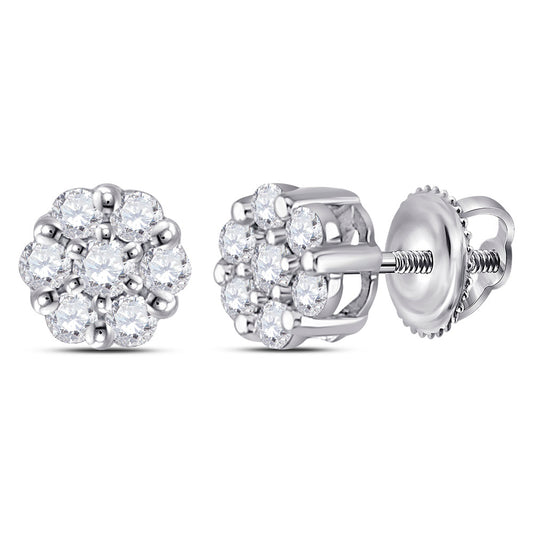 14K White Gold Womens Round Diamond Flower Cluster Earrings 1/4 Cttw