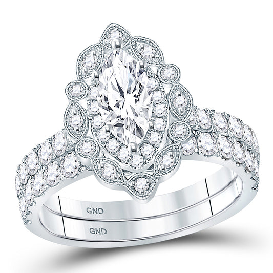 14K White Gold Marquise Diamond Bridal Wedding Ring Band Set 2 Cttw, Womens Size: 5-10