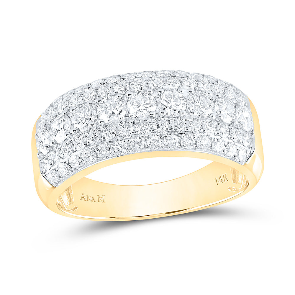 14K Yellow Gold Mens Round Diamond Band Ring 2 Cttw, Mens Size: 7-13