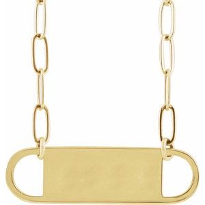 14K Yellow Gold 23.6 X 7 Mm 18 In Polished Engravable Bar Necklace