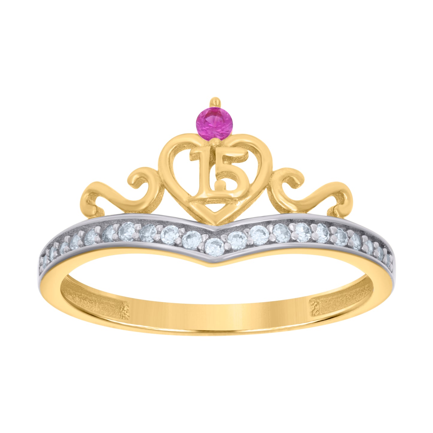 14K Two-tone Gold Womens Cubic-Zirconia 15 Quinceanera Bridal Anniversary Engagement Wedding Ring