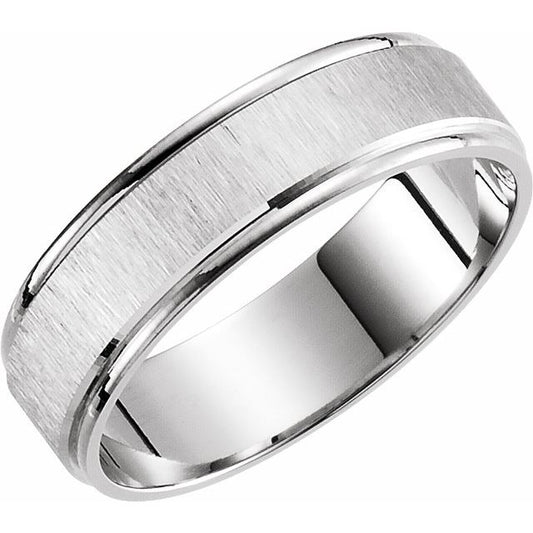 14K White Gold 6 Mm Polished Grooved Lightweight Comfort-Fit Band With Satin Finish, Size 10