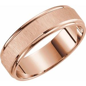 14K Yellow Or Rose Gold 6 mm Grooved Lightweight Comfort-Fit Flat Band