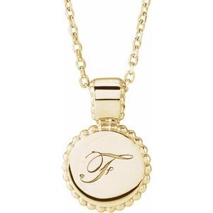 14K Yellow Gold 14.6 X 10 Mm 16-18 In Polished Engravable Beaded Disc Necklace