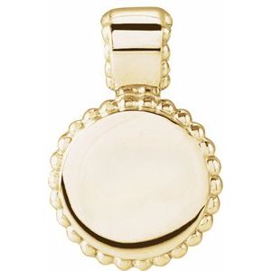 14K Yellow Gold 14.75 X 10 Mm Polished Engravable Beaded Disc Pendant