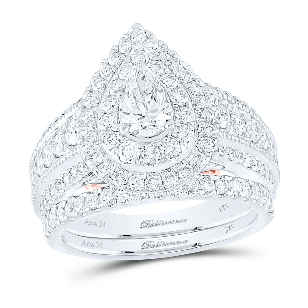 14K Two-tone Gold Pear Diamond Bridal Wedding Ring Band Set 2 Cttw, Womens Size: 5-10