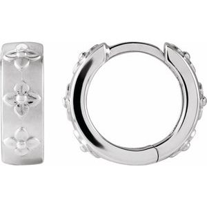 Sterling Silver 13.2 Mm Fancy Hoop Earrings, Thickness: 4 Mm