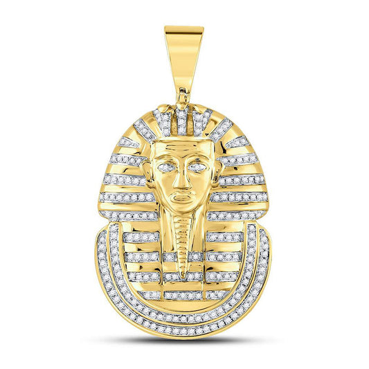 10K Yellow Gold Mens Round Diamond Pharaoh Face Charm Pendant 5/8 Cttw, Length: 1.75 In, Width: 1 In