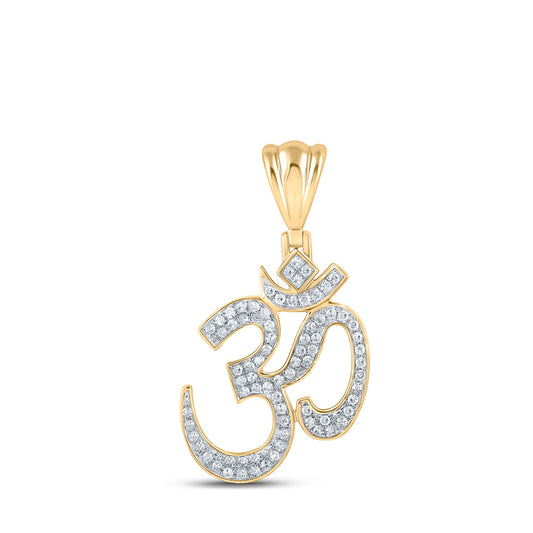 10K Yellow Gold Mens Round Diamond Om Charm Pendant 1/2 Cttw