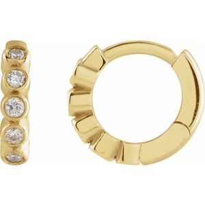 14K Yellow Gold Pair Round Shape 1.5Mm I1, Gh 1/8 Ctw Natural Diamond Bezel-Set Hinged Hoop Earrings, Length: 10.25 Mm, Thickness: 2.2 Mm