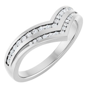 14K White Gold Natural Diamond Round 1.2 Mm Natural Diamond Polished 1/6 Ctw Natural Diamond Double Row Contour Band Size 7