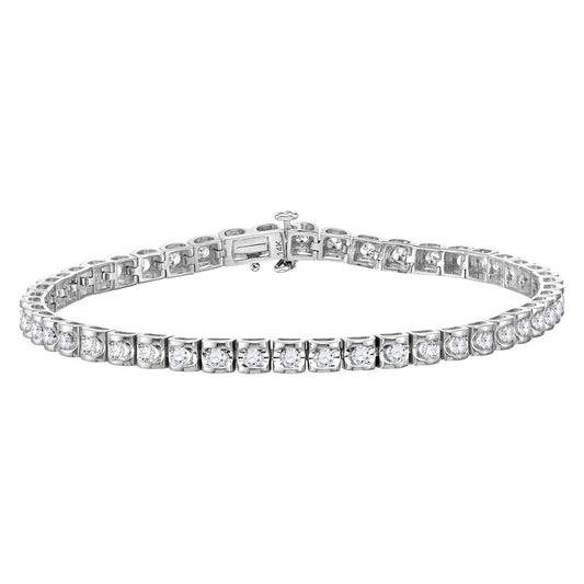 14K White Gold Womens Round Diamond Studded Tennis Bracelet 2 Cttw