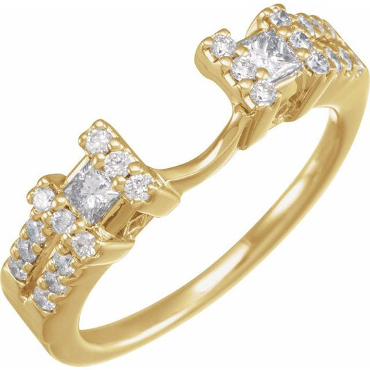 14K Yellow Gold Square 2.5 X 2.5 Mm Polished 1/2 Ctw Natural Diamond Ring Guard, Size 7