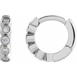 14K White Gold Pair Round Shape 1.5Mm I1, Gh 1/5 Ctw Natural Diamond Bezel-Set Hinged Hoop Earrings, Length: 12.24 Mm, Thickness: 2.2 Mm