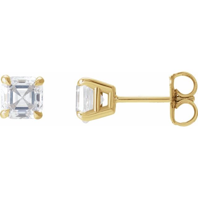 14K Yellow Gold Asscher 4 X 4Mm I1, Ghi Friction 4-Prong Polished 5/8 Ctw Natural Diamond Earrings