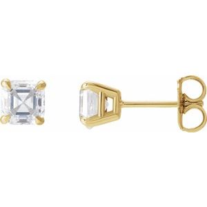 14K Yellow Gold Asscher 3 X 3Mm Vs, Ghi 1/3 Ctw Natural Diamond 4-Prong Friction Back Earrings