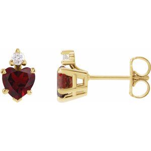 14K Yellow Gold Heart 6 X 6 Mm Natural Mozambique Garnet And .06 Ctw Natural Diamond 5-Claw Prong Earrings