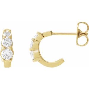 14K Yellow Gold Round 1/3 Ctw Natural Diamond Graduated 3-Stone Hoop Earrings