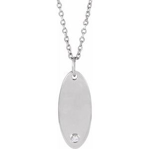 14K White Gold Round 1.5Mm G-H I1 .015 Ct Natural Diamond Engravable Necklace, Length: 18 In