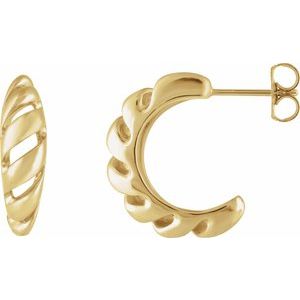 14K Yellow Gold Left Rope Dome Hoop Earring, Length: 18.9 Mm, Thickness: 5.4 Mm