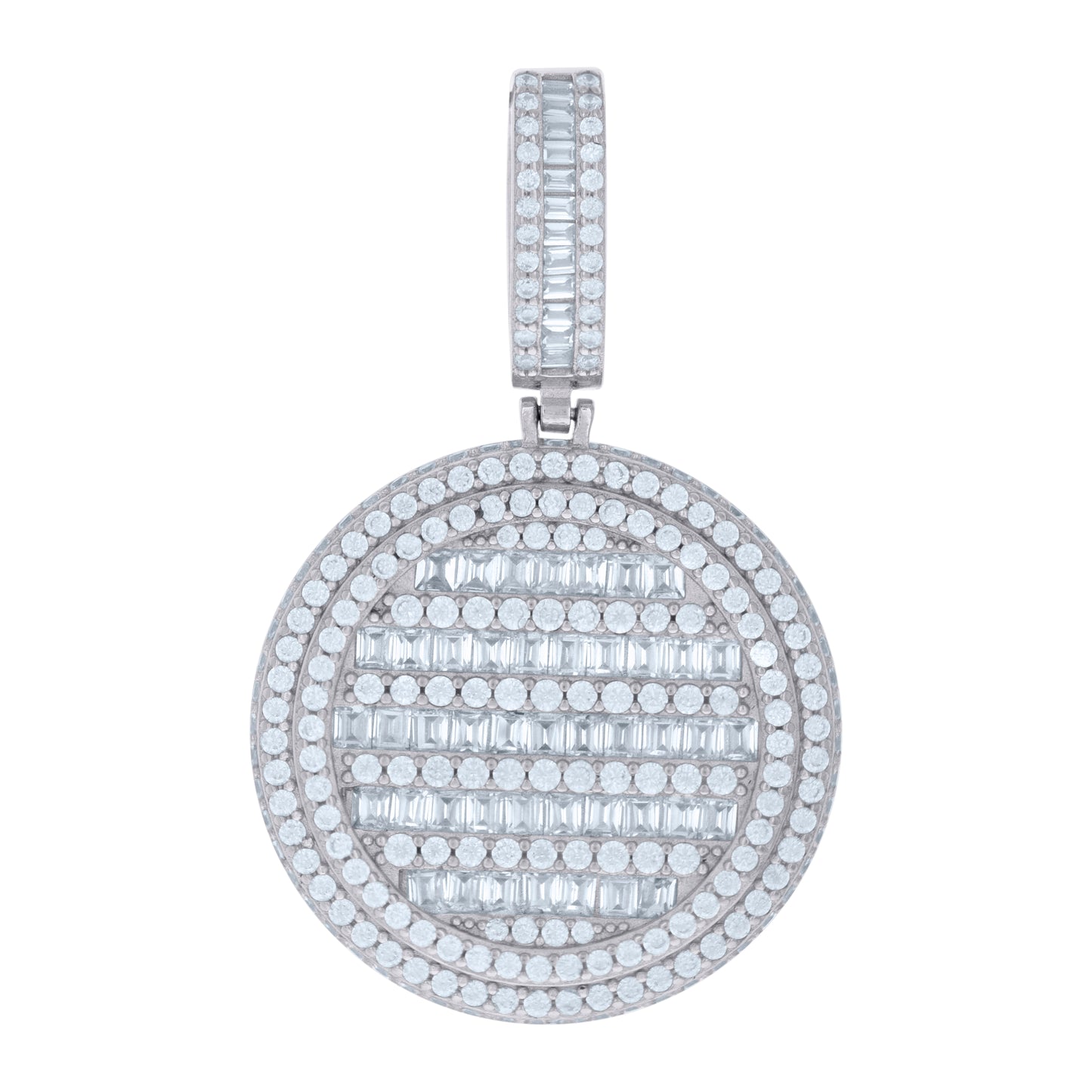 Sterling Silver Mens Baguette Round Cubic-Zirconia Medallion Fashion Charm Pendant