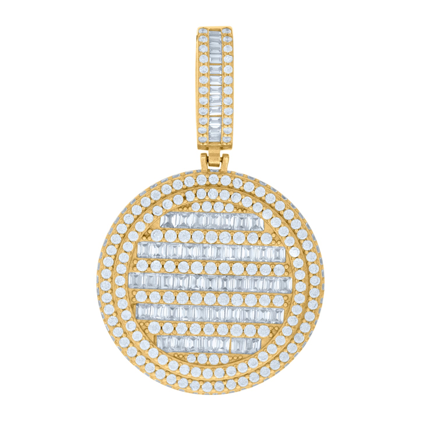 Sterling Silver Mens Baguette Round Cubic-Zirconia Medallion Fashion Charm Pendant