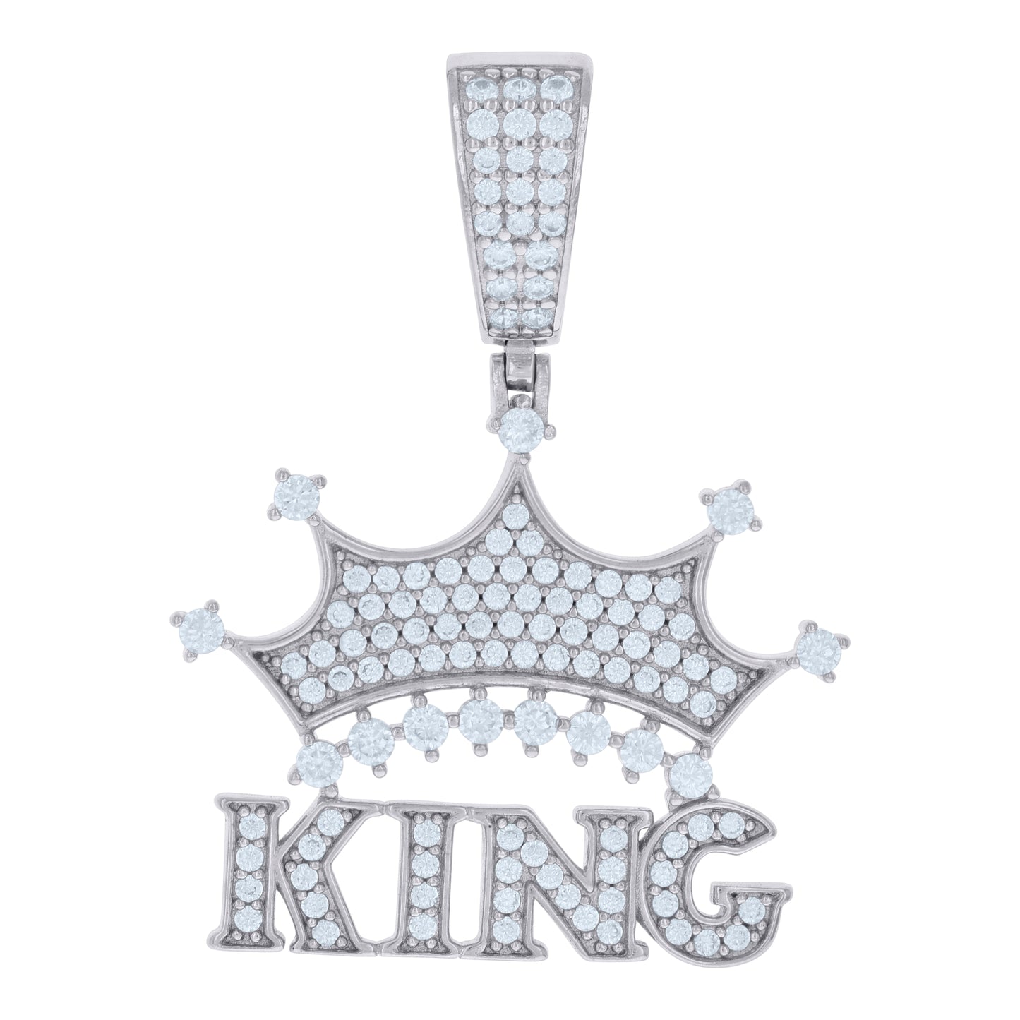 Sterling Silver Mens Cubic-Zirconia KING Fashion Charm Pendant