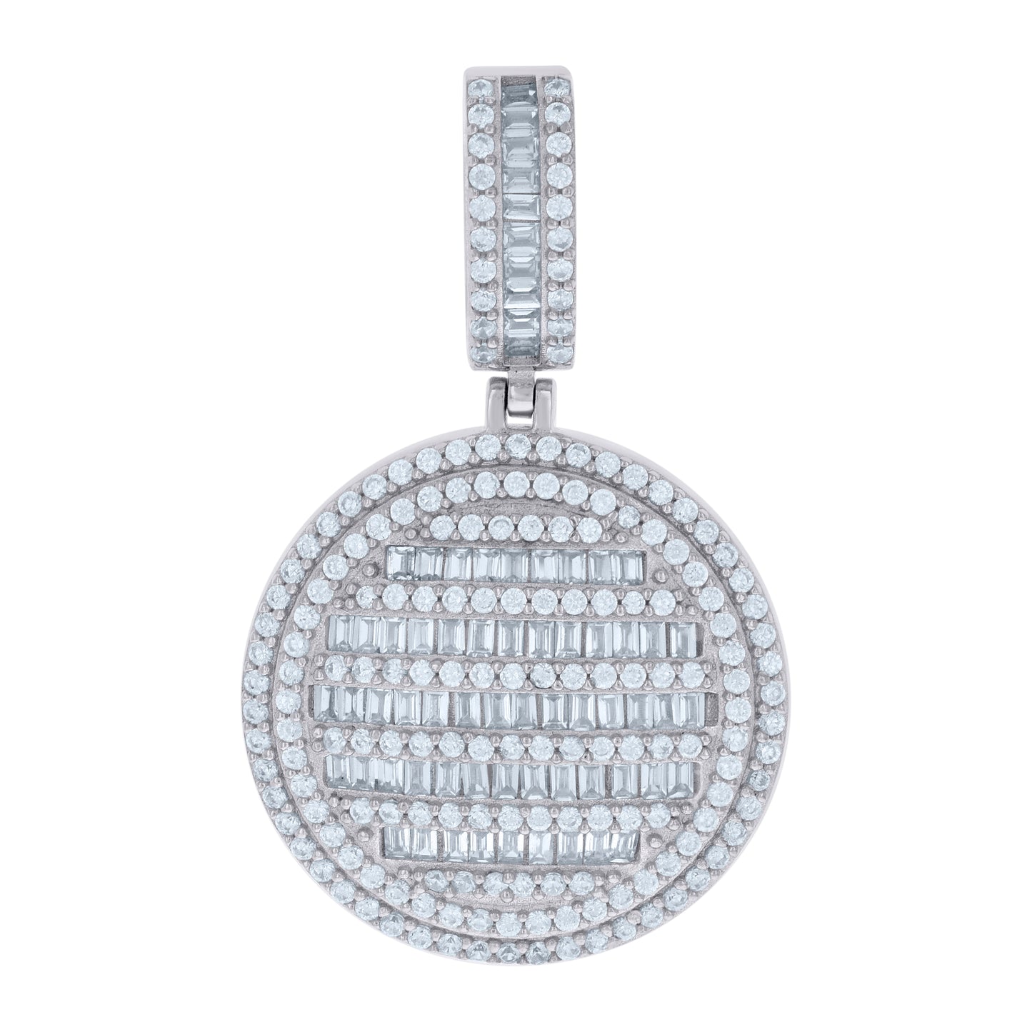 Sterling Silver Mens Baguette Round Cubic-Zirconia Medallion Fashion Charm Pendant