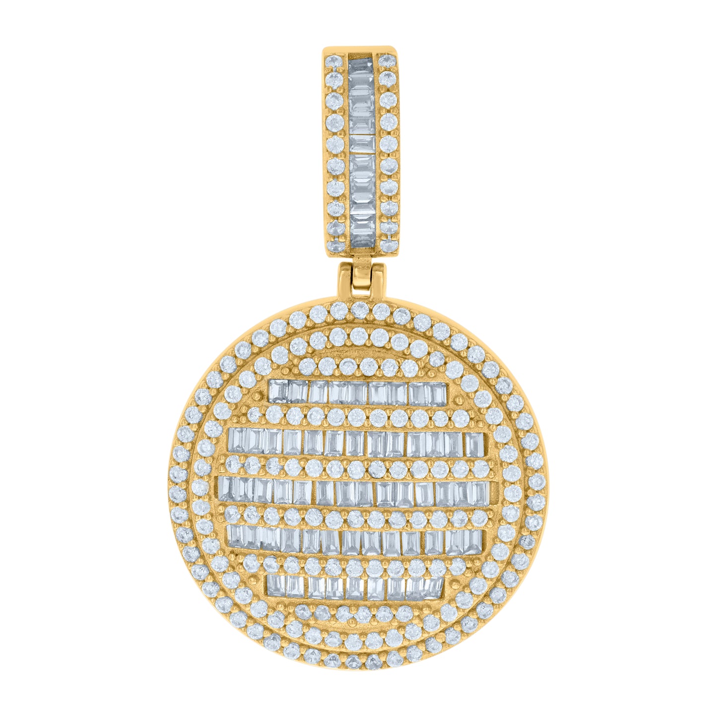 Sterling Silver Mens Baguette Round Cubic-Zirconia Medallion Fashion Charm Pendant