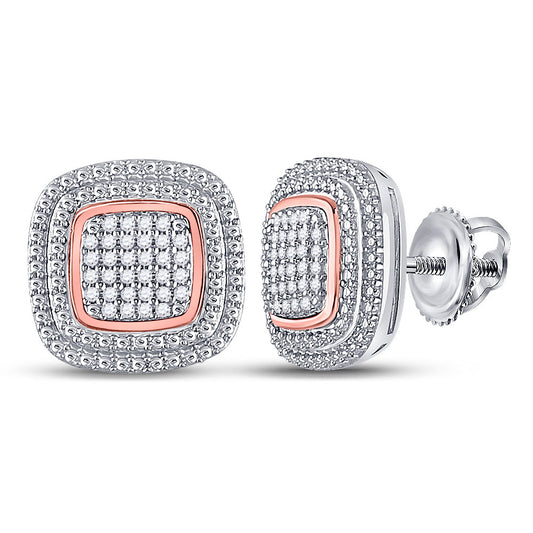 10K Rose Gold Womens Round Diamond Square Cluster Earrings 1/6 Cttw, Length: 0.51 In, Width: 0.51 In