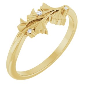 14K Yellow Gold Round Polished .015 Ctw Natural Diamond Nature-Inspired Ring Size 7