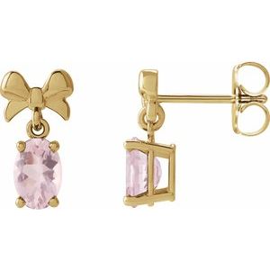 14K Yellow Gold Oval 7 X 5 Mm Natural Pink Morganite Bow Earrings