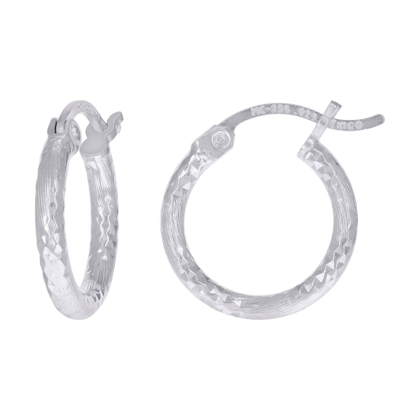 Sterling Silver Womens Diamond-cut 2mm Hoop Earrings