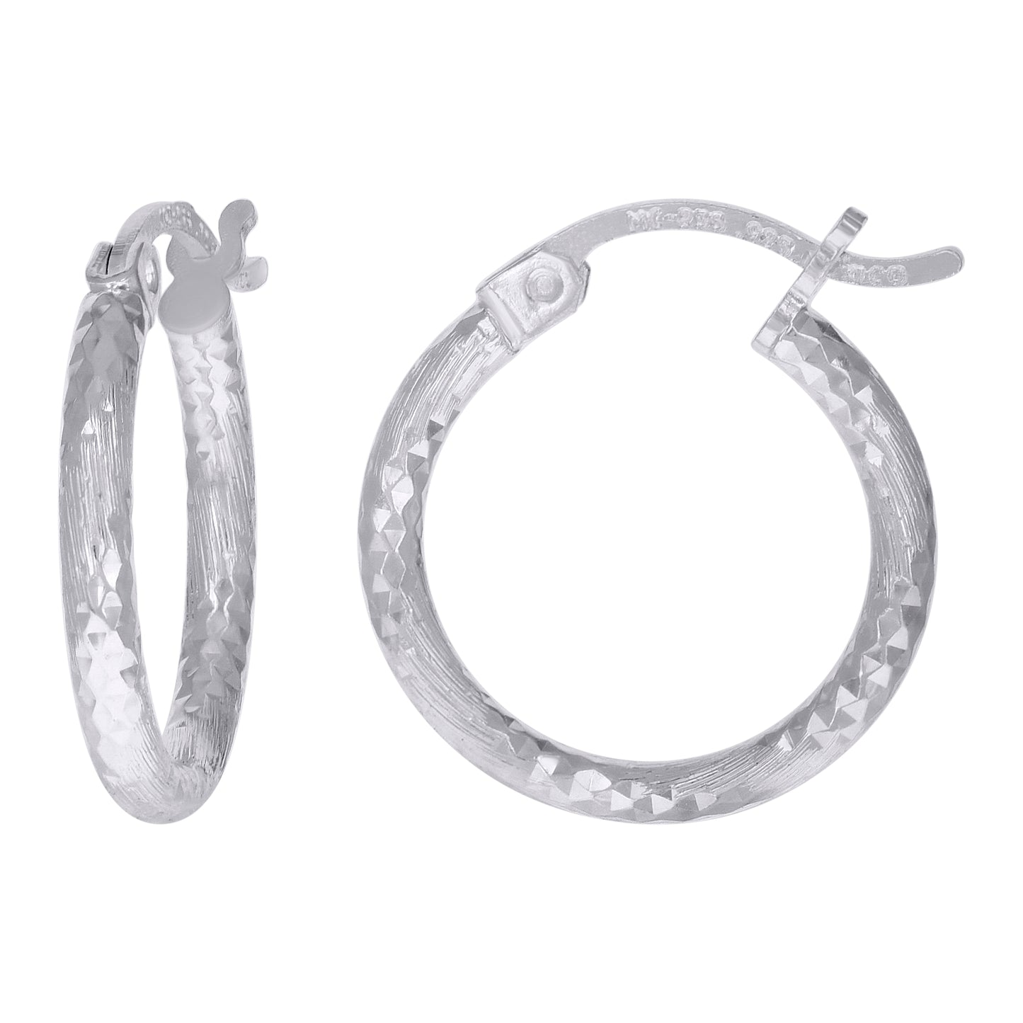 Sterling Silver Womens Diamond-cut 2mm Hoop Earrings