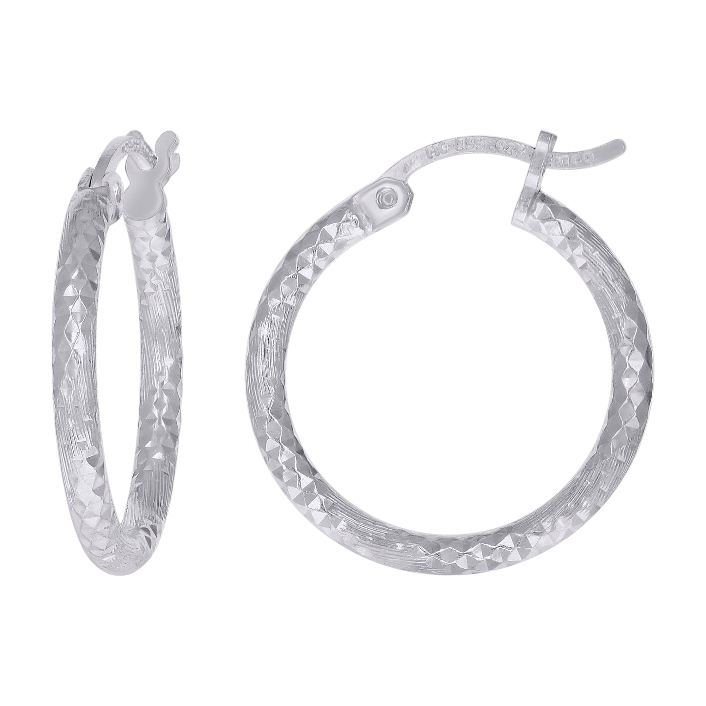 Sterling Silver Womens Diamond-cut 2mm Hoop Earrings