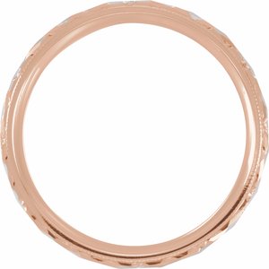14K Rose/White/Rose Gold 6 Mm Polished Design-Engraved Comfort-Fit Band With Milgrain Size 10