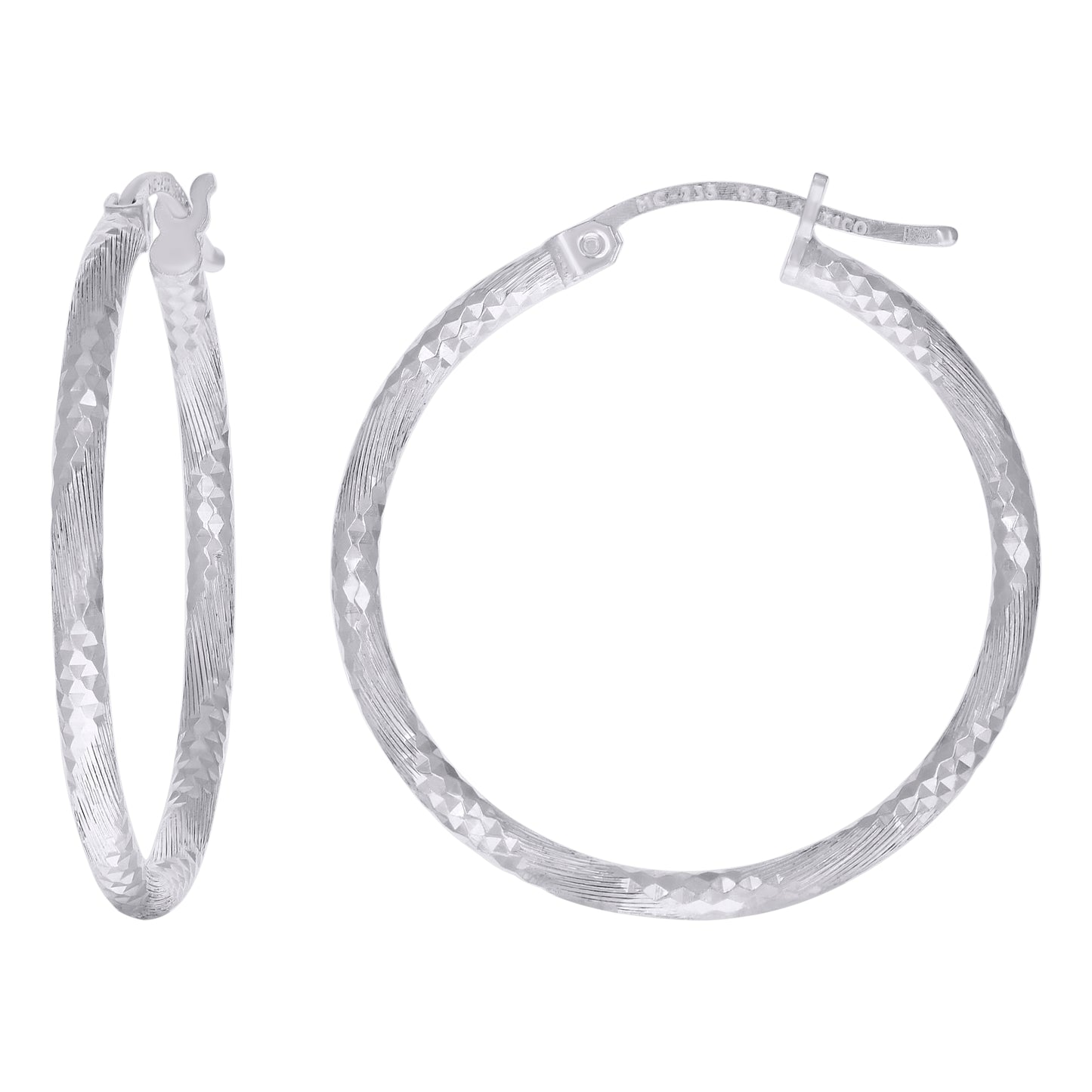 Sterling Silver Womens Diamond-cut 2mm Hoop Earrings