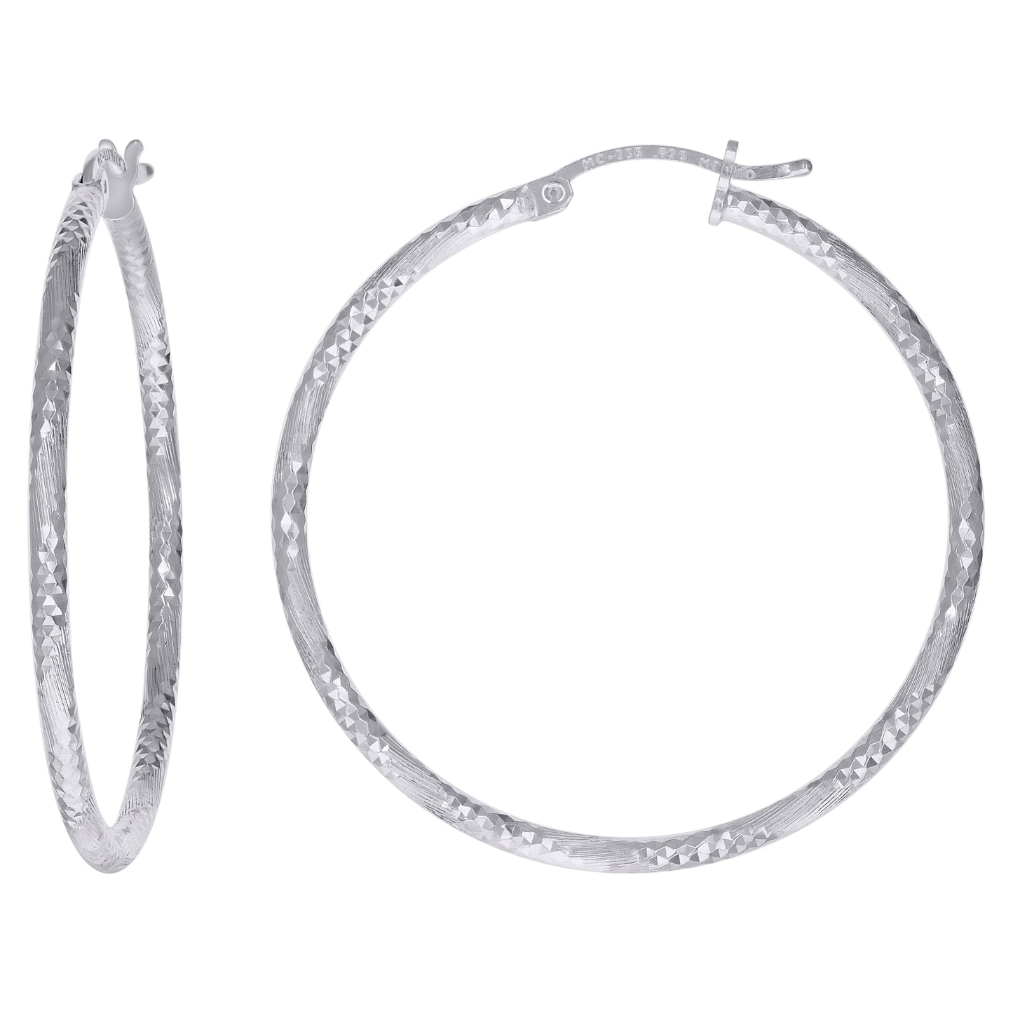 Sterling Silver Womens Diamond-cut 2mm Hoop Earrings