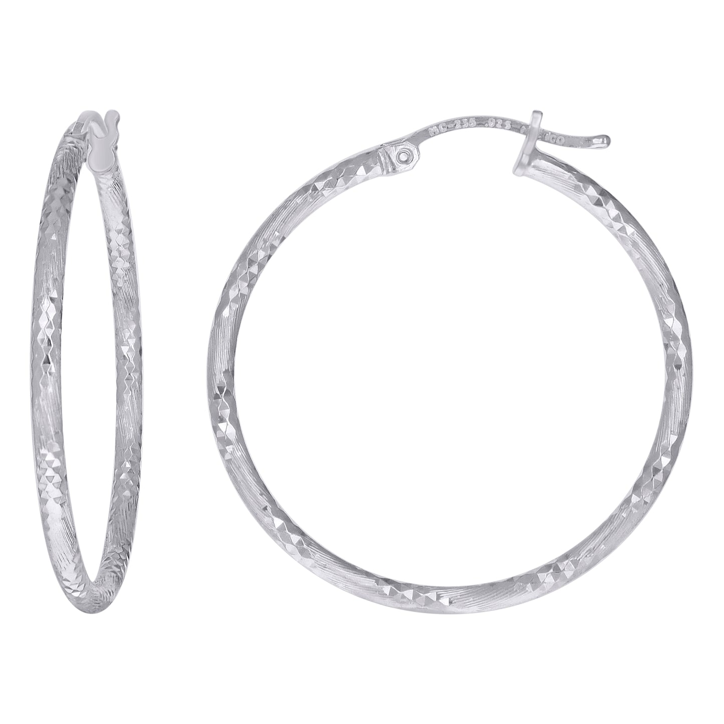 Sterling Silver Womens Diamond-cut 2mm Hoop Earrings