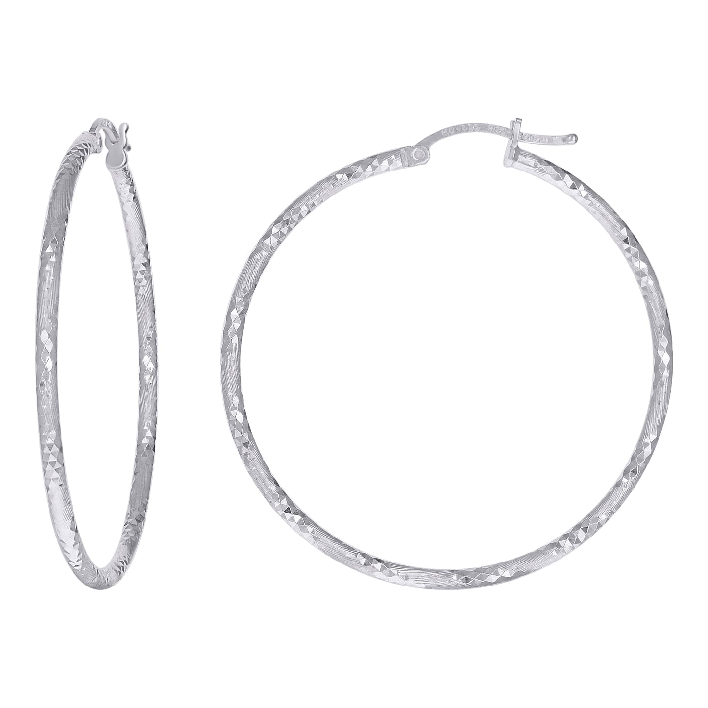 Sterling Silver Womens Diamond-cut 2mm Hoop Earrings