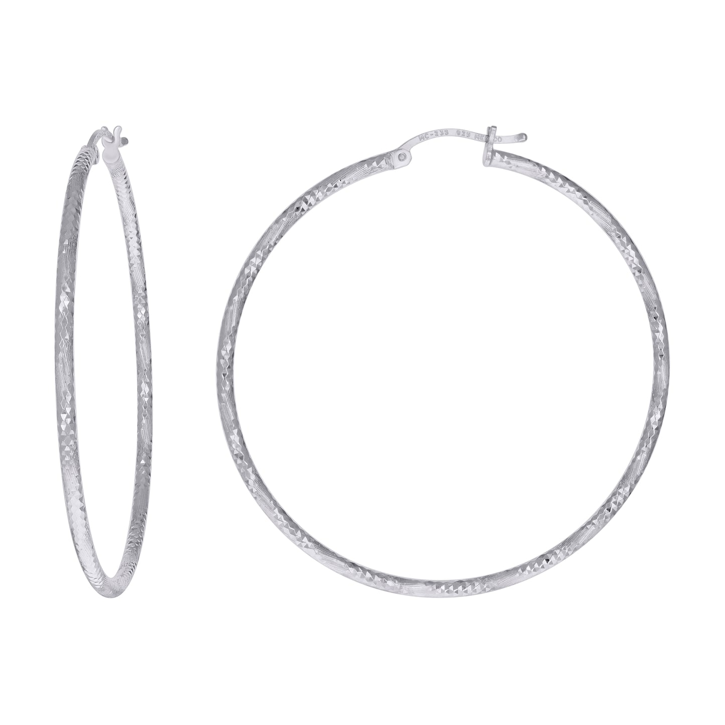 Sterling Silver Womens Diamond-cut 2mm Hoop Earrings