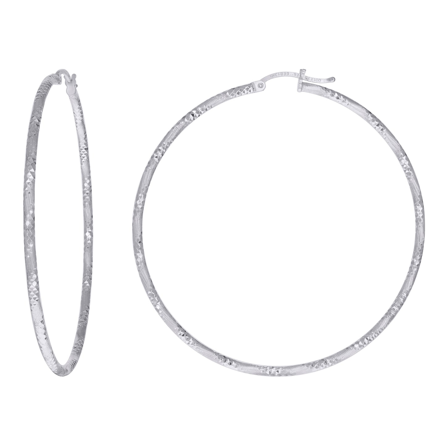 Sterling Silver Womens Diamond-cut 2mm Hoop Earrings