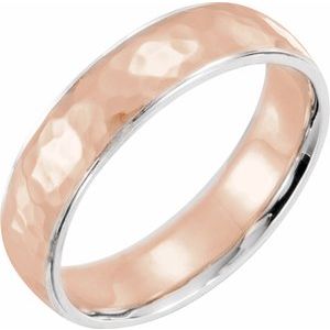 14K Or 18K Rose Gold & Platinum 6 mm Stepped-Edge Comfort-Fit Half Round Band