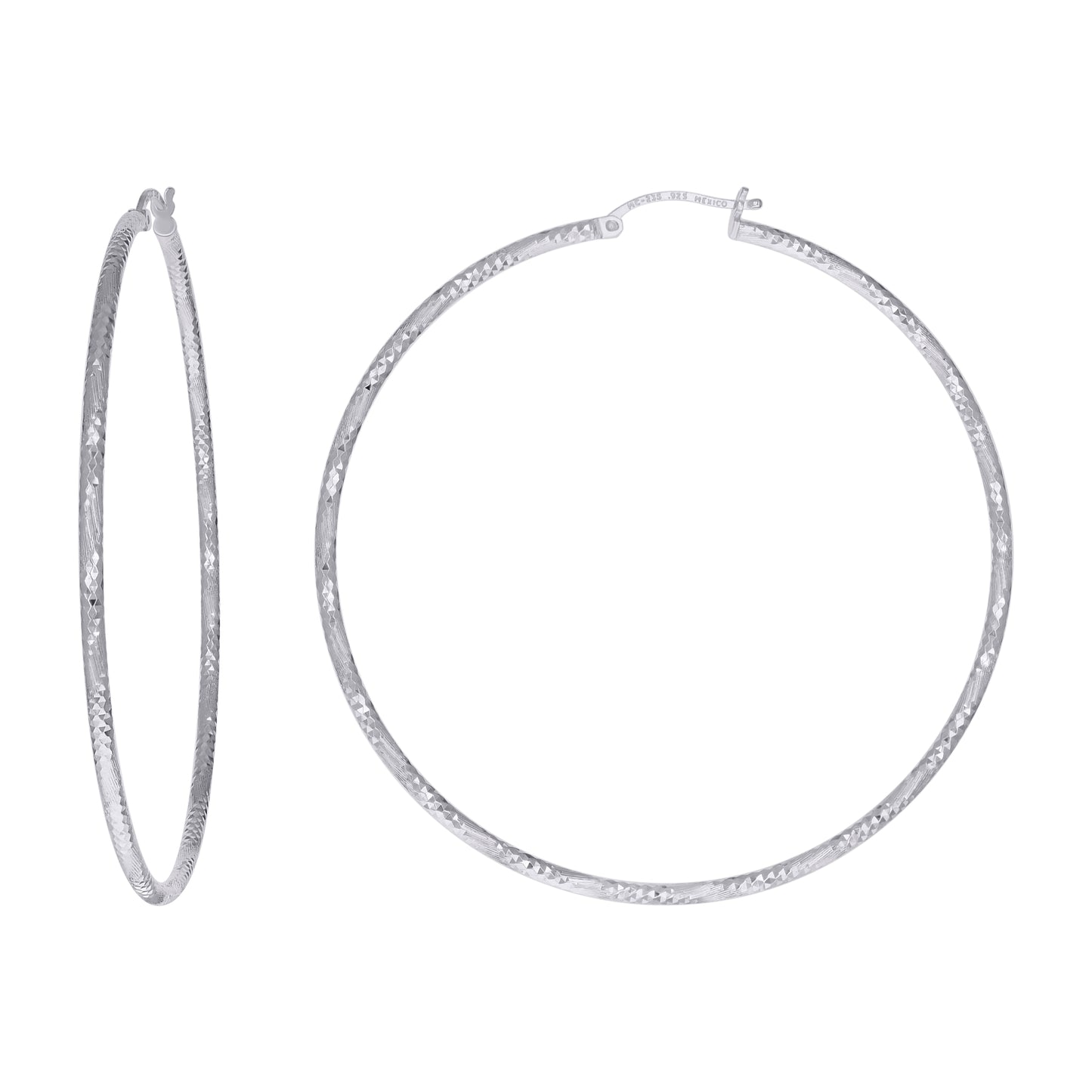 Sterling Silver Womens Diamond-cut 2mm Hoop Earrings