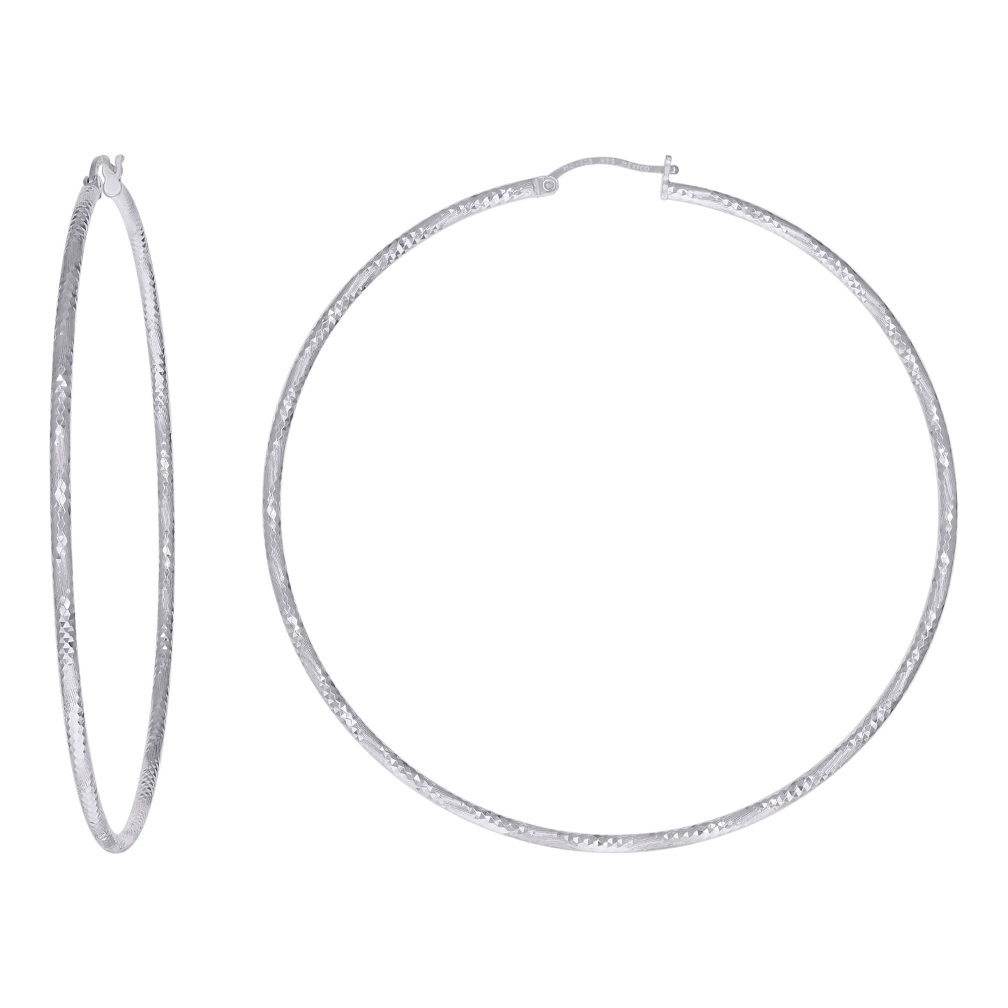 Sterling Silver Womens Diamond-cut 2mm Hoop Earrings